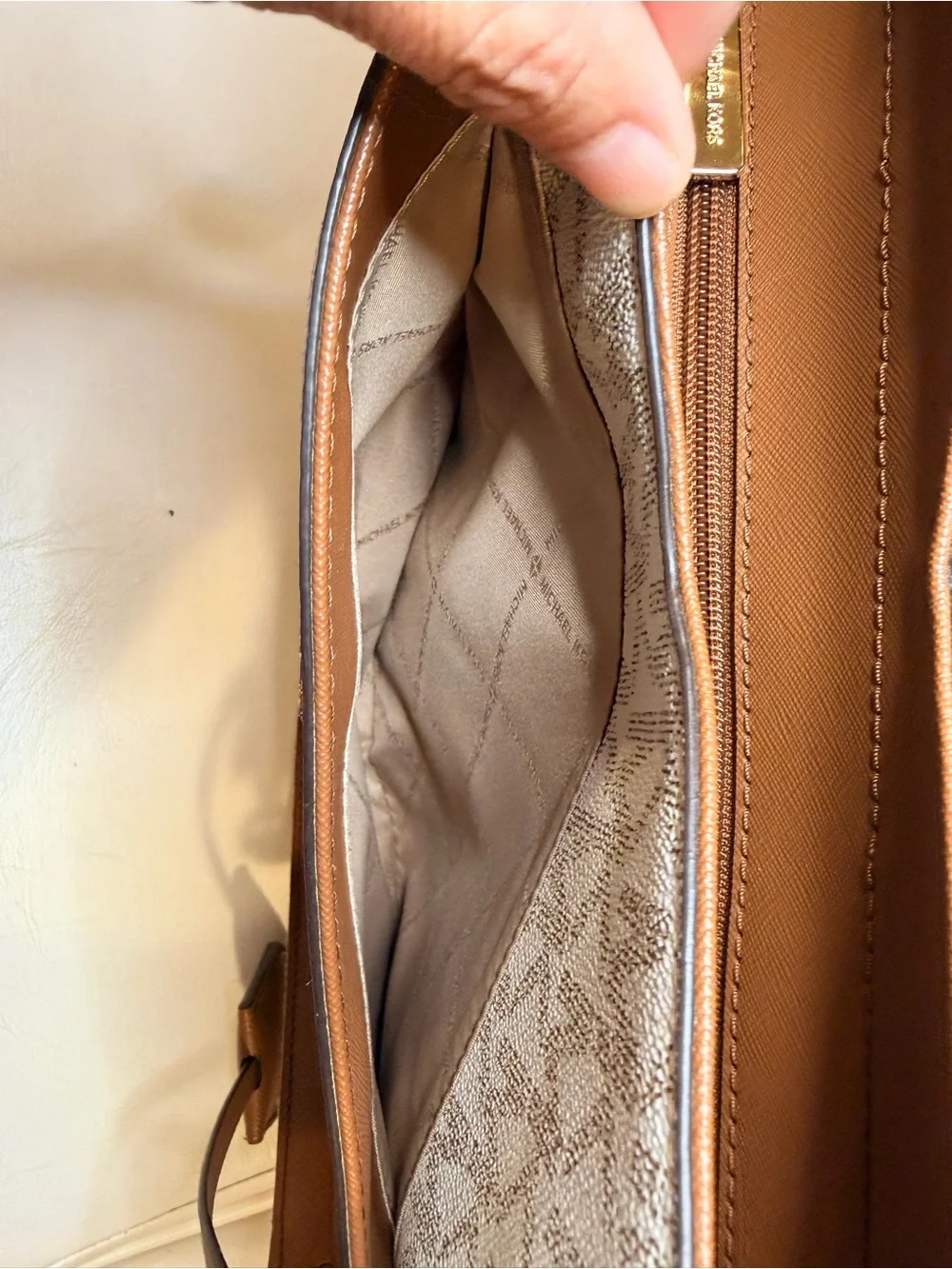 Michael Kors Cream & Brown MK Signature Tote with Gold Hardware